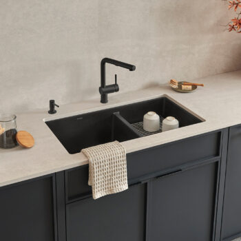 Blanco Precis SILGRANIT 33" 60/40 Double Bowl Undermount Kitchen Sink - Coal Black - Image 2