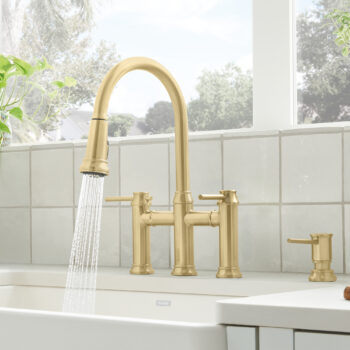Blanco Empressa Pull-Down Dual-Spray Bridge Faucet 1.5 GPM - Satin Gold - Image 4