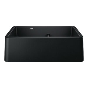 Blanco Ikon SILGRANIT 33″ Double Bowl Apron-Front Farmhouse Sink with Low Divide – Coal Black