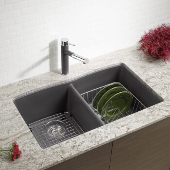 Blanco Diamond SILGRANIT 32" 50/50 Double Bowl Undermount Kitchen Sink - Cinder - Image 4