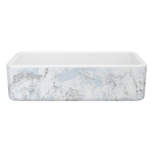 Shaws Lancaster™ 36″ Single Bowl Farmhouse Apron Front Fireclay Kitchen Sink With Patina Design In Patina Blue/Silver