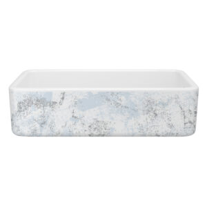 Shaws Lancaster™ 36″ Single Bowl Farmhouse Apron Front Fireclay Kitchen Sink With Patina Design In Patina Blue/Silver