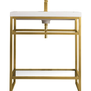 Boston 31.5″ Single Console Vanity, Radiant Gold w/ White Glossy Composite Stone Top