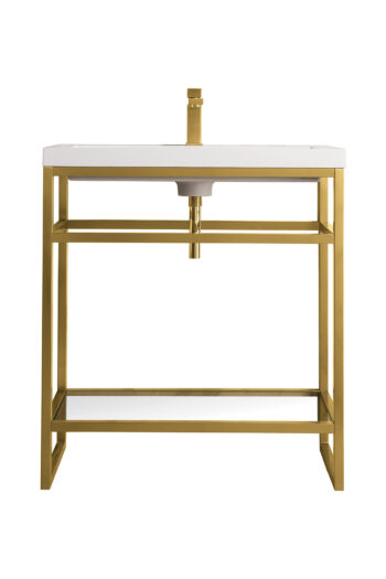 Boston 31.5" Single Console Vanity, Radiant Gold w/ White Glossy Composite Stone Top