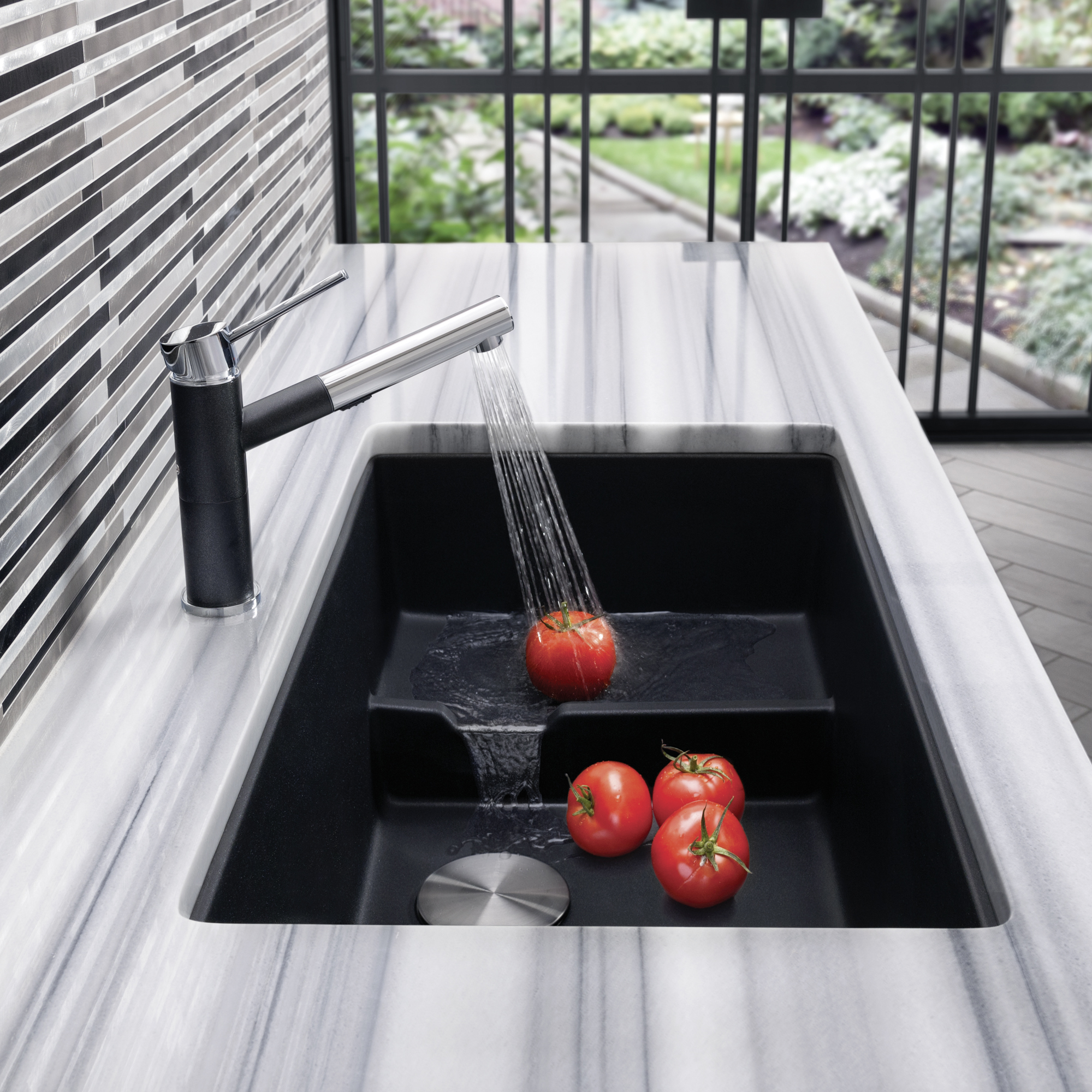 Blanco Precis Cascade SILGRANIT 29" Single Bowl Undermount Kitchen Sink with Colander - Anthracite - Image 2