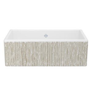Shaws Shaker™ 33″ Single Bowl Farmhouse Apron Front Fireclay Kitchen Sink With Lines Design In Lines Gold