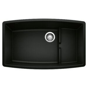 Blanco Performa Cascade SILGRANIT 32″ Single Bowl Undermount Kitchen Sink with Colander – Coal Black