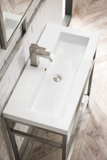 Boston 31.5" Single Console Vanity, Brushed Nickel w/ White Glossy Composite Stone Top - Image 4