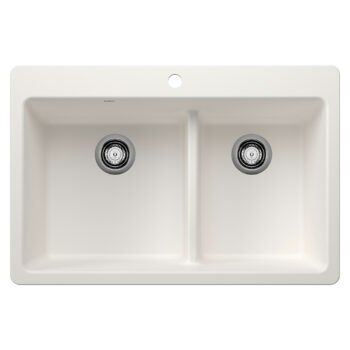 Blanco Liven SILGRANIT 33" 60/40 Double Bowl Dual Mount Kitchen Sink with Low Divide - White