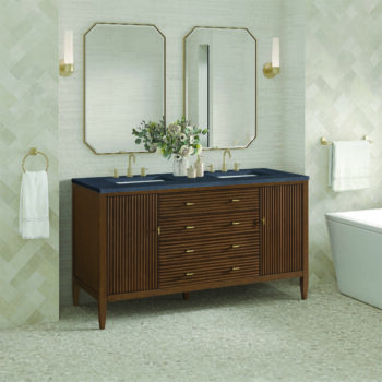 Myrrin 60" Double Vanity, Mid Century Walnut w/ 3 CM Charcoal Soapstone Quartz Top - Image 3
