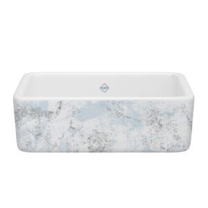 Shaws Lancaster™ 30″ Single Bowl Farmhouse Apron Front Fireclay Kitchen Sink With Patina Design In Patina Blue/Silver