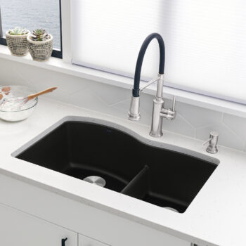 Blanco Diamond SILGRANIT 32" 60/40 Double Bowl Undermount Kitchen Sink with Low Divide - Coal Black - Image 2