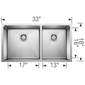 Blanco Quatrus R15 33" 60/40 Double Bowl Undermount Stainless Steel Kitchen Sink - Image 4