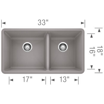 Blanco Precis SILGRANIT 33" 60/40 Double Bowl Undermount Kitchen Sink - Metallic Gray - Image 5
