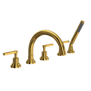 ROHL Lombardia® 5-Hole Deck Mount Tub Filler With C-Spout In Unlacquered Brass