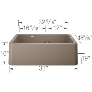 Blanco Ikon SILGRANIT 33" Double Bowl Apron-Front Farmhouse Sink with Low Divide - Truffle - Image 3