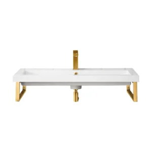 Two Boston 15.25″ Wall Brackets, Radiant Gold w/ 39.5″ White Glossy Composite Stone Top