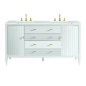 Myrrin 60″ Double Vanity, Bright White w/ 3 CM Ethereal Noctis Quartz Top