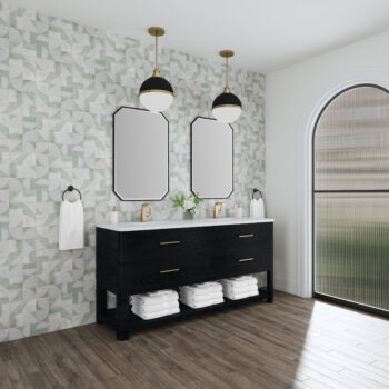 Lucian 72" Double Vanity, Carbon Oak w/ 3 CM White Zeus Quartz Top - Image 3