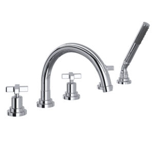 ROHL Lombardia® 5-Hole Deck Mount Tub Filler With C-Spout In Polished Chrome