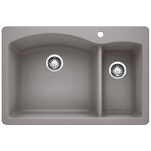 Blanco Diamond SILGRANIT 33″ 70/30 Double Bowl Dual Mount Kitchen Sink – Metallic Gray
