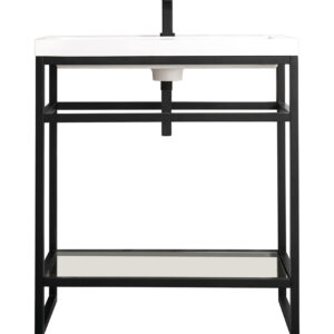 Boston 31.5″ Single Console Vanity, Matte Black w/ White Glossy Composite Stone Top