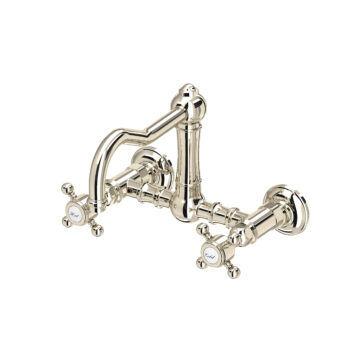ROHL Acqui® Wall Mount Bridge Kitchen Faucet With Column Spout In Polished Nickel