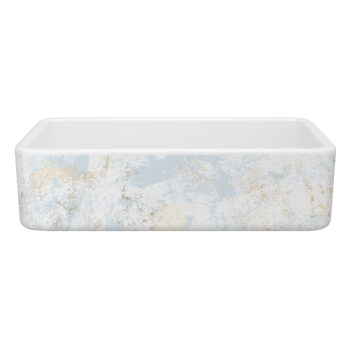 Shaws Lancaster™ 36" Single Bowl Farmhouse Apron Front Fireclay Kitchen Sink With Patina Design In Patina Blue/Gold