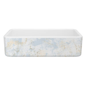 Shaws Lancaster™ 36″ Single Bowl Farmhouse Apron Front Fireclay Kitchen Sink With Patina Design In Patina Blue/Gold