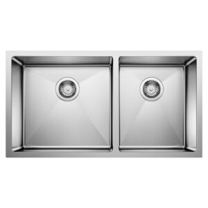Blanco Quatrus R15 33″ 60/40 Double Bowl Undermount Stainless Steel Kitchen Sink