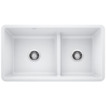 Blanco Precis SILGRANIT 33" 60/40 Reversible Double Bowl Undermount Kitchen Sink with Low Divide - White