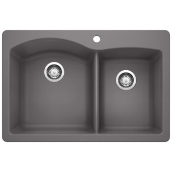 Blanco Diamond SILGRANIT 33" 60/40 Double Bowl Dual Mount Kitchen Sink - Cinder