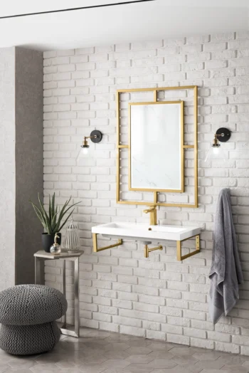 Two Boston 15.25" Wall Brackets, Radiant Gold w/ 31.5" White Glossy Composite Stone Top - Image 3