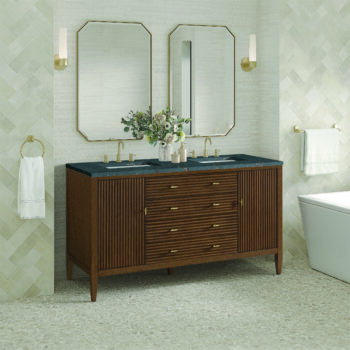 Myrrin 60" Double Vanity, Mid Century Walnut w/ 3 CM Parisien Bleu Quartz Top - Image 3