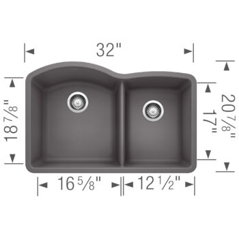 Blanco Diamond SILGRANIT 32" 60/40 Double Bowl Undermount Kitchen Sink - Cinder - Image 4