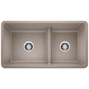 Blanco Precis SILGRANIT 33" 60/40 Reversible Double Bowl Undermount Kitchen Sink with Low Divide - Truffle