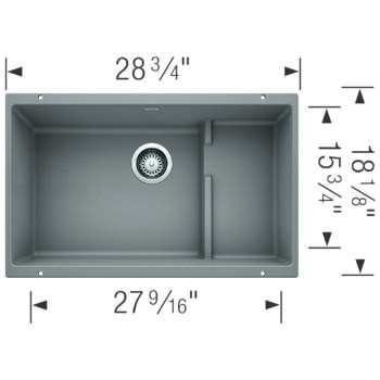 Blanco Precis Cascade SILGRANIT 29" Single Bowl Undermount Kitchen Sink with Colander - Metallic Gray - Image 3