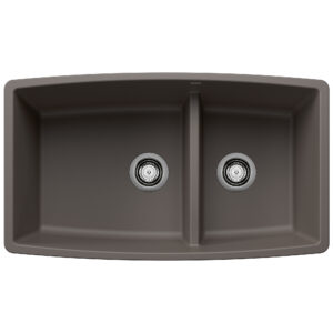 Blanco Performa SILGRANIT 33″ 60/40 Double Bowl Undermount Kitchen Sink with Low Divide – Volcano Gray