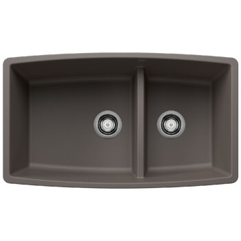 Blanco Performa SILGRANIT 33" 60/40 Double Bowl Undermount Kitchen Sink with Low Divide - Volcano Gray