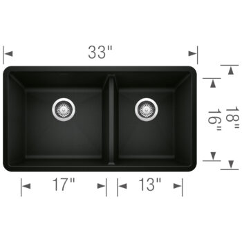Blanco Precis SILGRANIT 33" 60/40 Double Bowl Undermount Kitchen Sink - Coal Black - Image 7