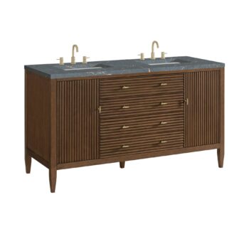 Myrrin 60" Double Vanity, Mid Century Walnut w/ 3 CM Parisien Bleu Quartz Top - Image 6