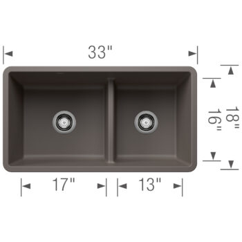 Blanco Precis SILGRANIT 33" 60/40 Reversible Double Bowl Undermount Kitchen Sink with Low Divide - Volcano Gray - Image 3