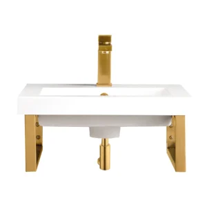 Two Boston 15.25″ Wall Brackets, Radiant Gold w/ 20″ White Glossy Composite Stone Top