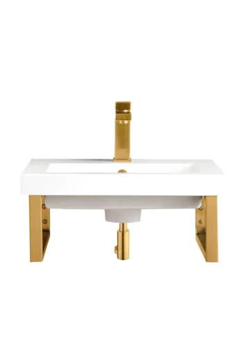 Two Boston 15.25" Wall Brackets, Radiant Gold w/ 20" White Glossy Composite Stone Top