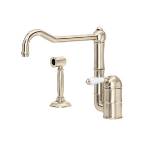 ROHL Acqui® Extended Spout Kitchen Faucet With Side Spray In Satin Nickel
