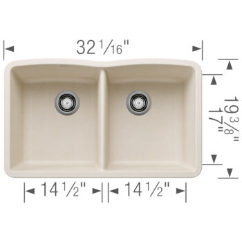 Blanco Diamond SILGRANIT 32" 50/50 Double Bowl Undermount Kitchen Sink - Soft White - Image 3