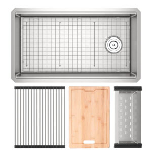 ROHL Culinario™ 33″ Stainless Steel Chef/Workstation Sink With Accessories In Brushed Stainless Steel