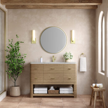 Lucian 48" Single Vanity, Pebble Oak w/ 3 CM Victorian Silver Quartz Top - Image 2