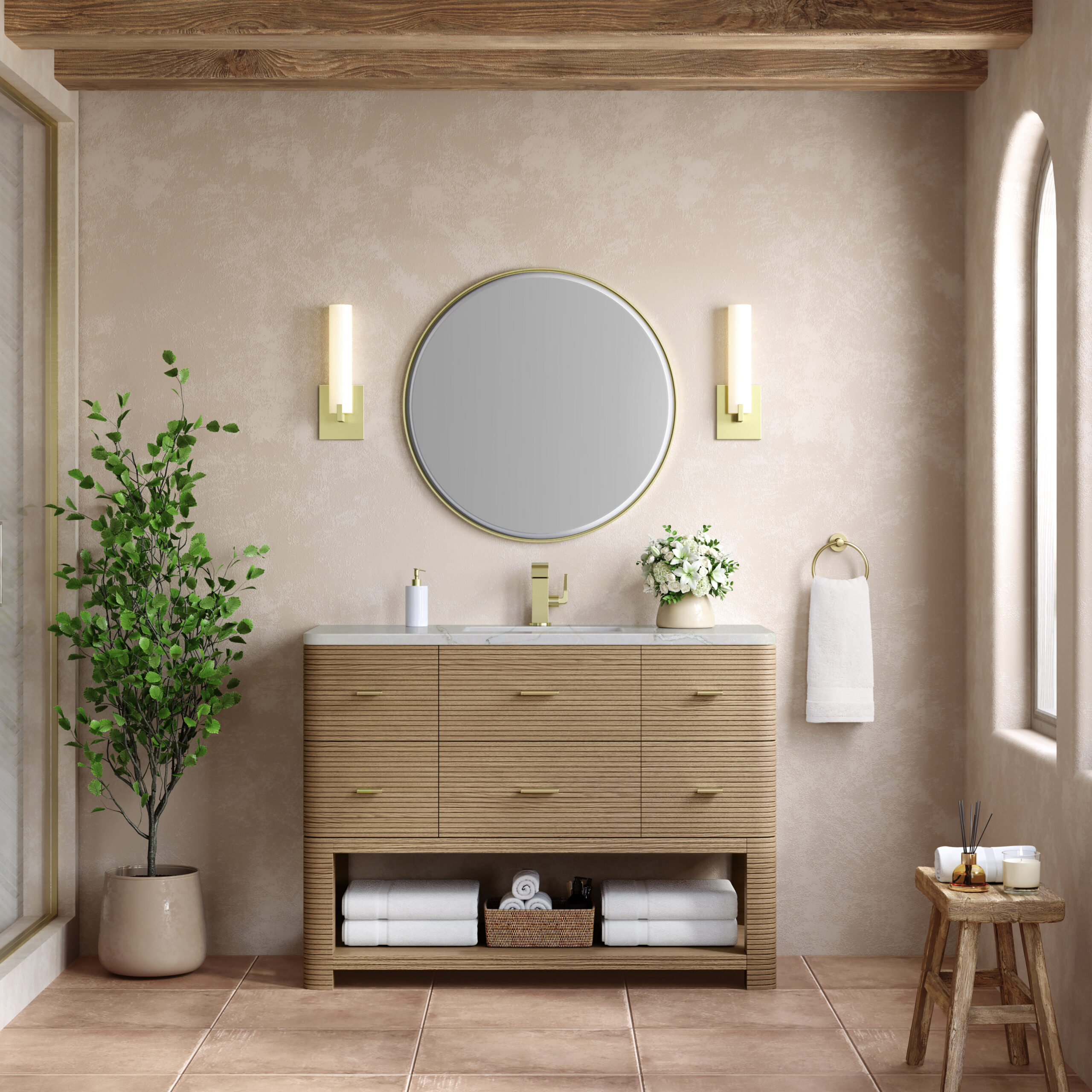 Lucian 48" Single Vanity, Pebble Oak w/ 3 CM Victorian Silver Quartz Top - Image 2