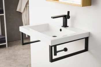 Two Boston 18" Wall Brackets, Matte Black w/ 23.6" White Glossy Composite Stone Top - Image 4
